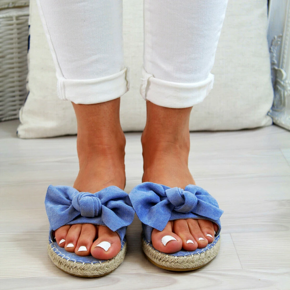 

2020 Women Sandals Shoes Summer Flat Sandals Bow-Knot Comfort Retro Anti-Slip Beach Shoes Platform Slide Plus Size Zapatos Mujer