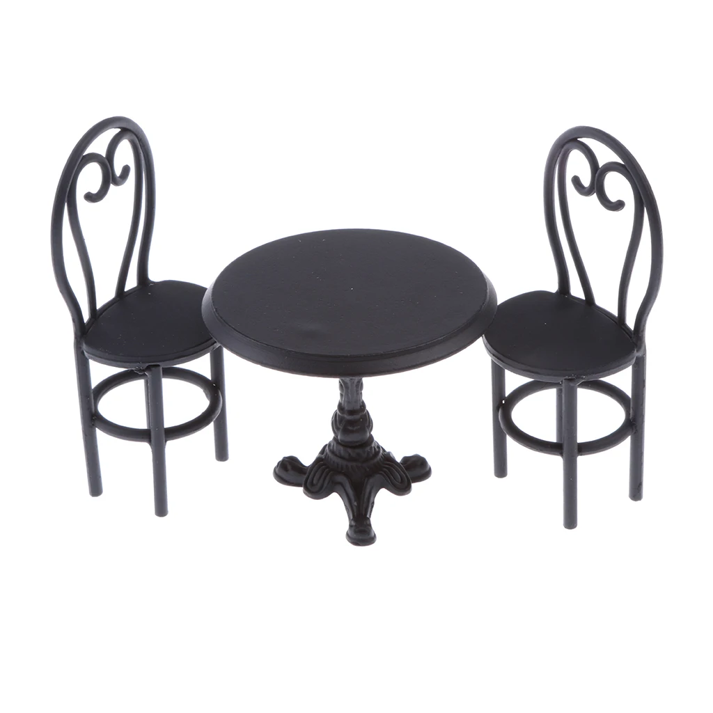 

3PCS 1/12 Metal Coffee/Tea Table & Chairs Miniatures for 1:12 Scale Dollhouse Furniture Decorations Accessories, Black