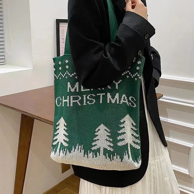 

Christmas Knitted Bags Women Handbag 2021 New Fashion Shoulder Women's Bags Winter Large-capacity Bags Christmas Style