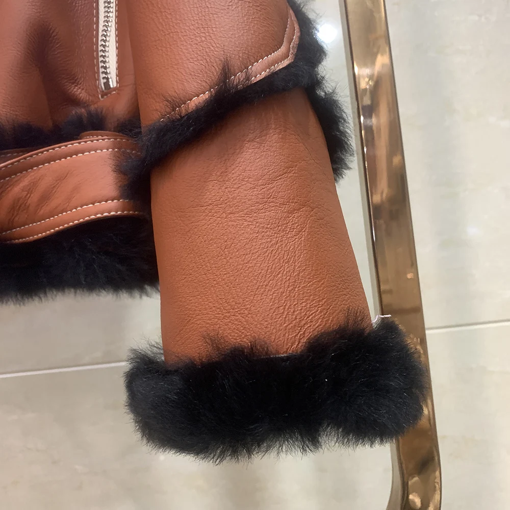 

2021 Women Double Face Fur Jackets Winter Lamb Fur Coats Autumn Warm Fur Clothing Overcoats Lady Fashion Real Fur Jacket
