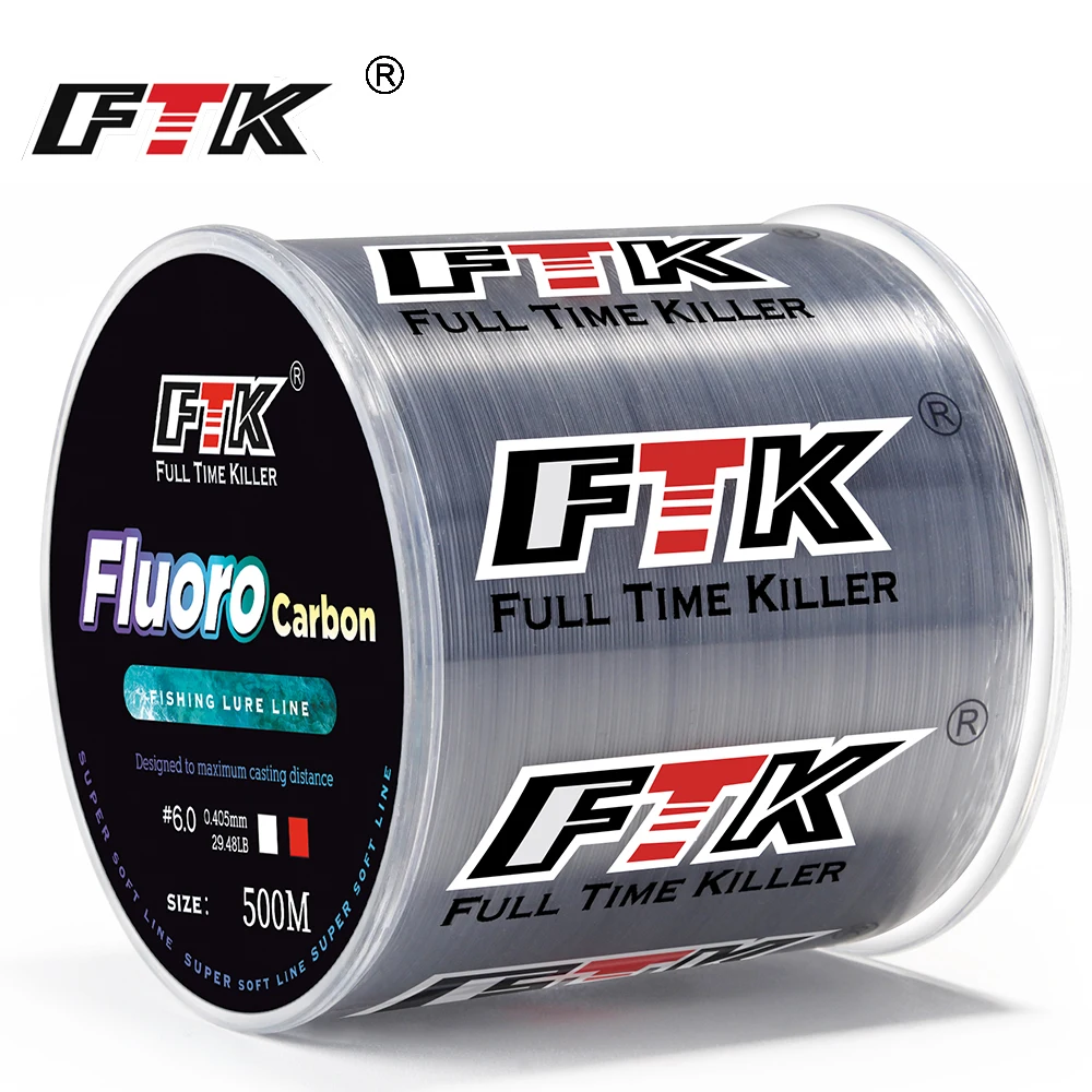 FTK 100m/300m/500m Fishing Line 0.14mm-0.5mm 4.13LB-34.32LB Fluorocarbon Coating Treatment Process Carbon Surface Nylon Molecule
