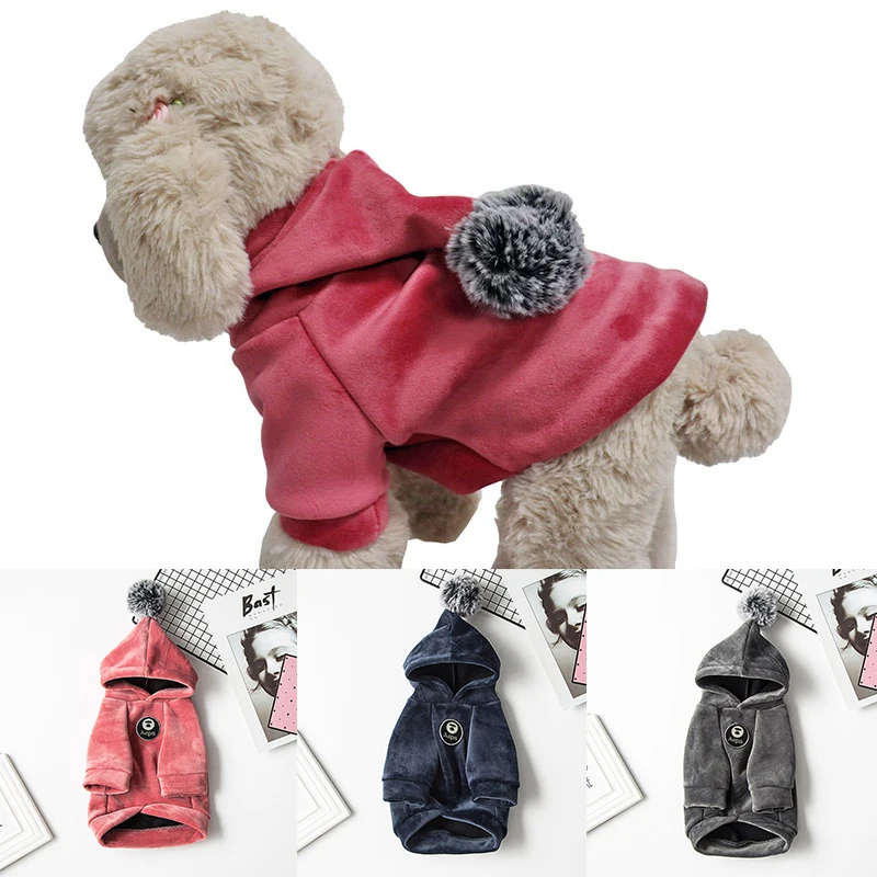 

New ball sweater hooded fall/winter dog clothes gold velvet thickened two-legged clothes cat fight pet clothing home pet supplie