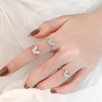 silver plated simple flash zircon butterfly ring suitable for personality women wedding jewelry cool valentines day gift ring