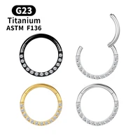 g23 titanium black nose rings septum piercing clicker zircon hinged segment helix hoops ear cartilage tragus earrings jewelry