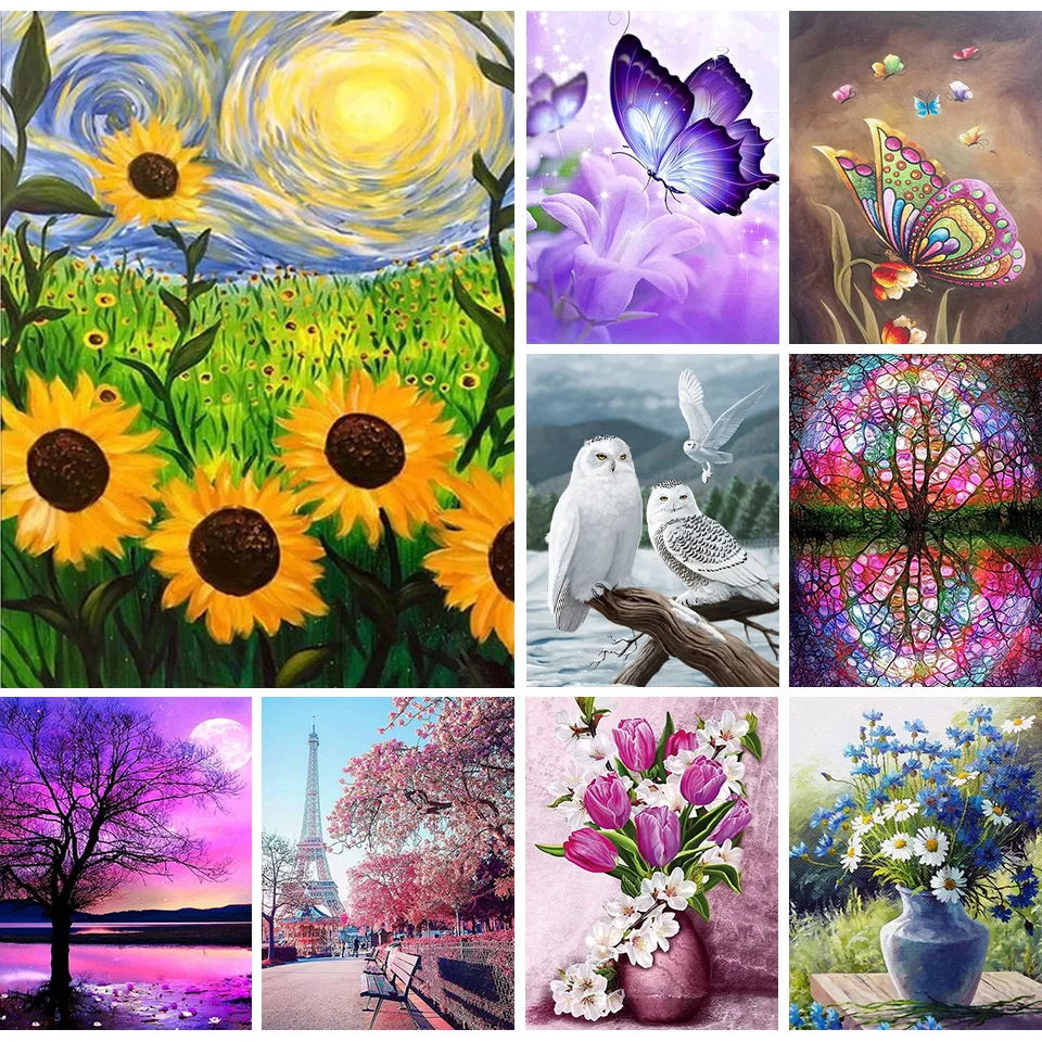 

Алмазная 5D картина «сделай сам», Набор для вышивки крестиком с изображением дерева, пейзажа, цветов, полная выкладка, мозаика для декора Стр...