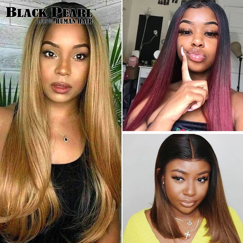 Черные жемчужные прямые пучки человеческих волос Ombre с закрытием человеческие