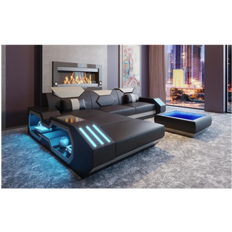 Современная мебель для гостиной кожаный диван с led светильник|Диваны гостиной| |