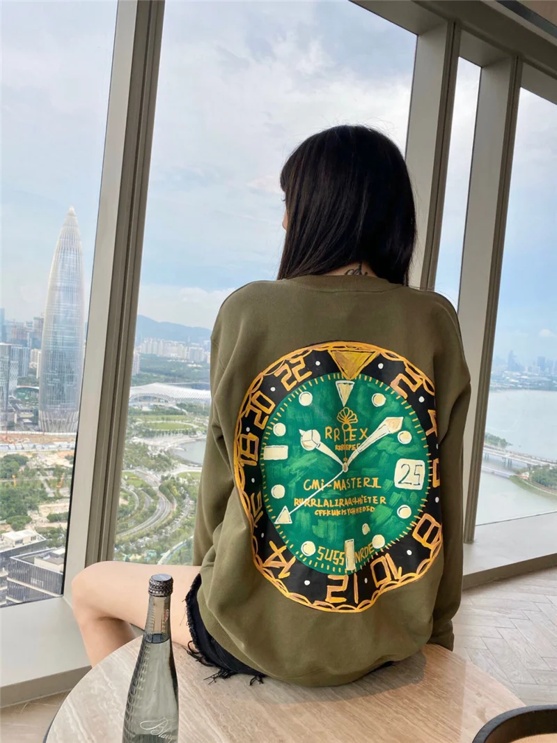 

Good 2021 Quality Spoof Hand-painted Ink Graffiti Round Neck Sweater Men Women Oversized Sweatshirt Women Cotton Casual