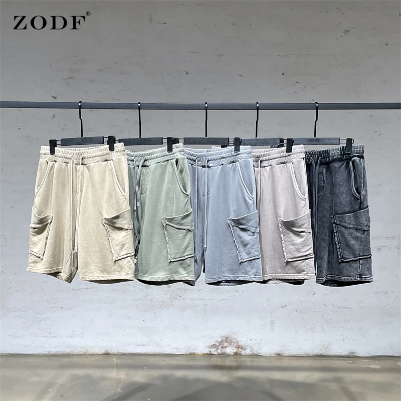 

ZODF New Men 2022 Spring Summer 380gsm Cotton Shorts Unisex Male Washed Patchwork Loose Pockets Short Pants Streetwears HY0103