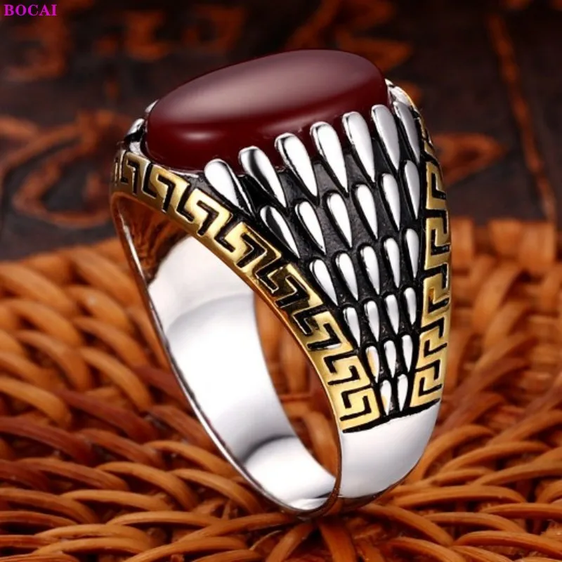 

BOCAI Real Sterling Silver S925 Ring Personality Trendy Middle East South Rutile Fashion Ornaments Pure Argentum Jewelry Men