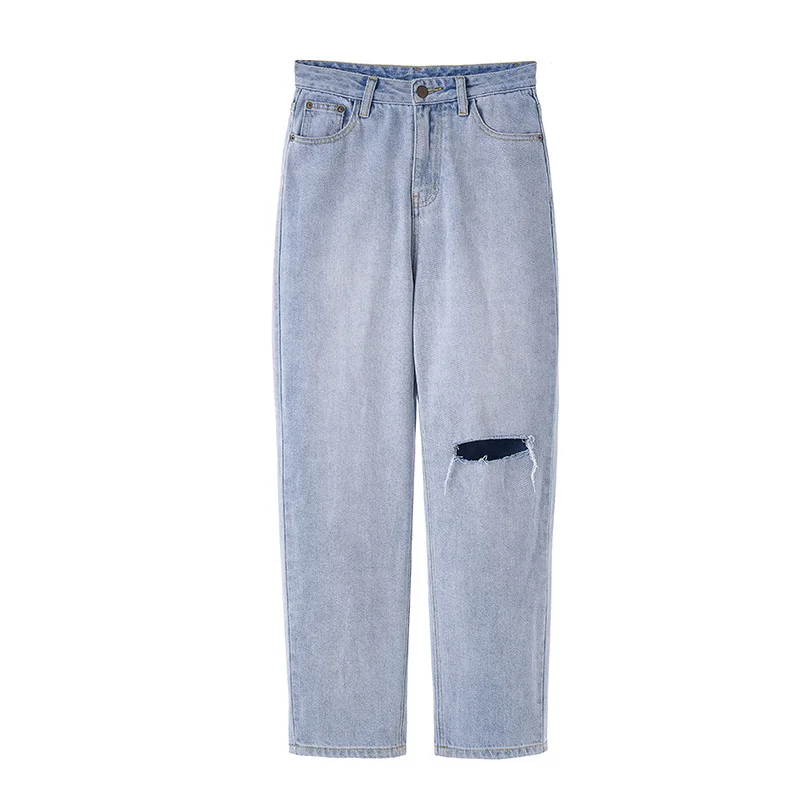 

Ripped jeans women's straight leg loose 2021 summer high waist slim straight leg trousers