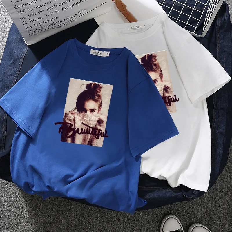 Женская Повседневная футболка с коротким рукавом и круглым вырезом Милая