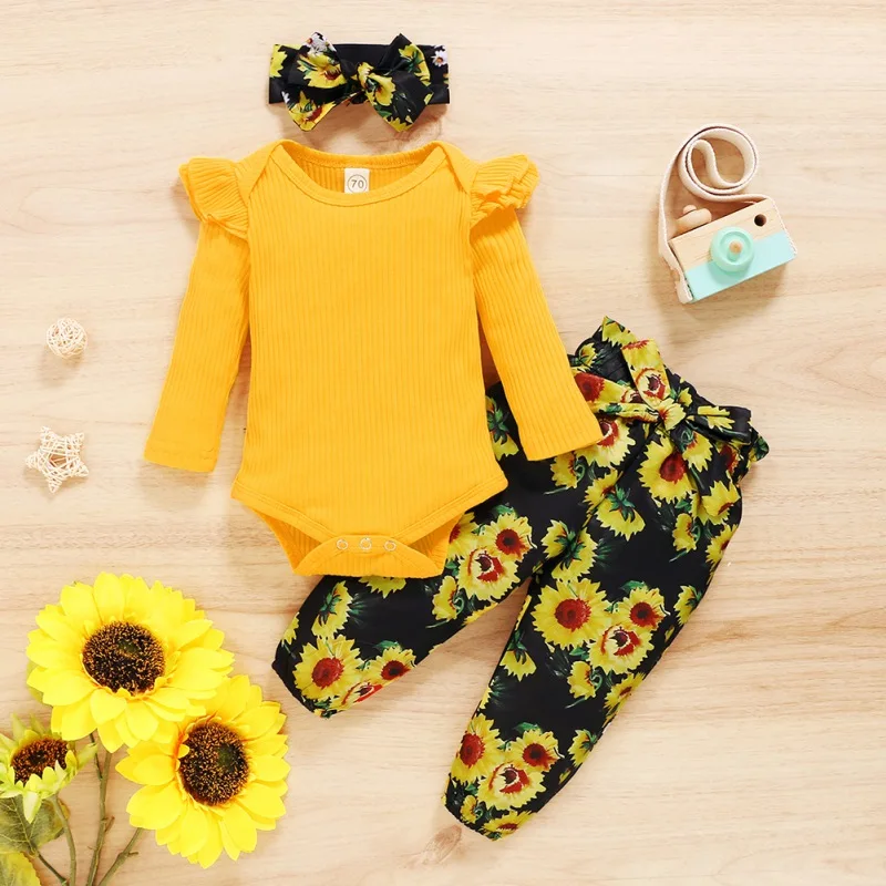 

Детский однотонный комбинезон, с длинным рукавом и цветочным принтом