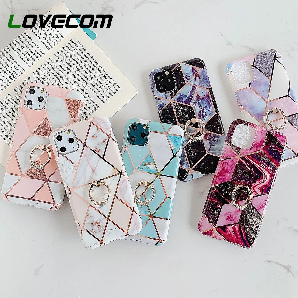 Покрытый геометрическим мраморным кольцом держатель для телефона чехол iPhone 11 Pro