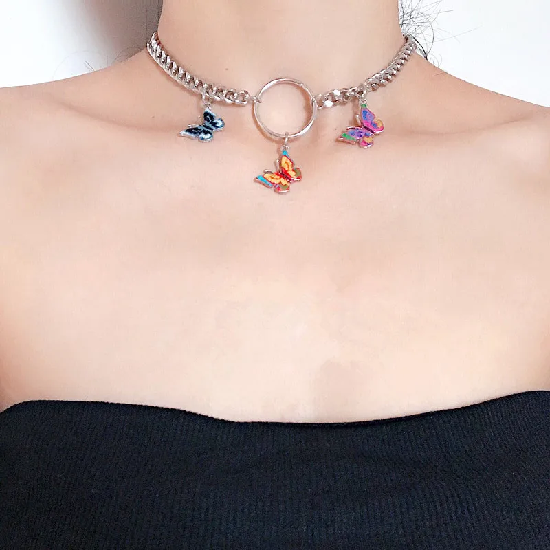 Женское Ожерелье чокер с бабочкой Массивное колье на цепочке до ключиц