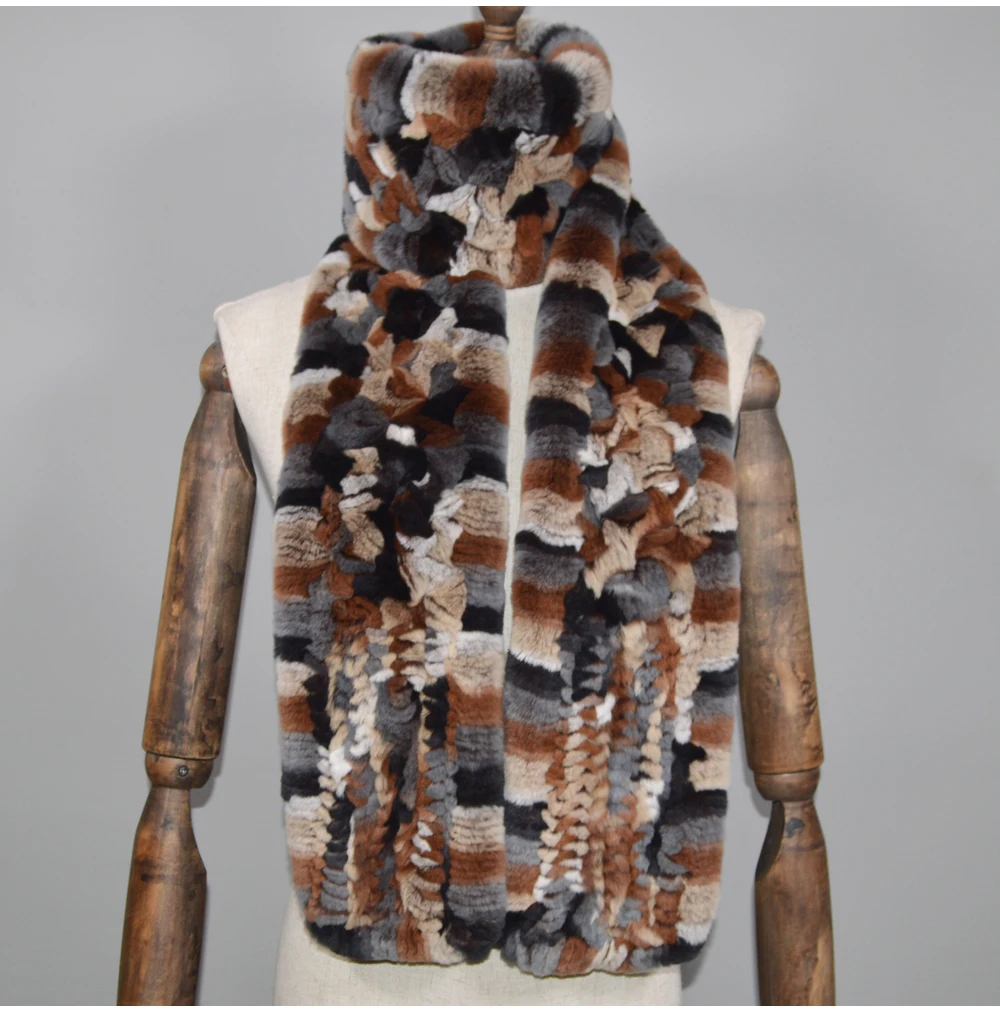 Winter Long Style Women Real Rex Rabbit Fur Scarf Rex Rabbit Fur Warm Soft Ring Scarfs High Quality Knit Rabbit Fur Scarves