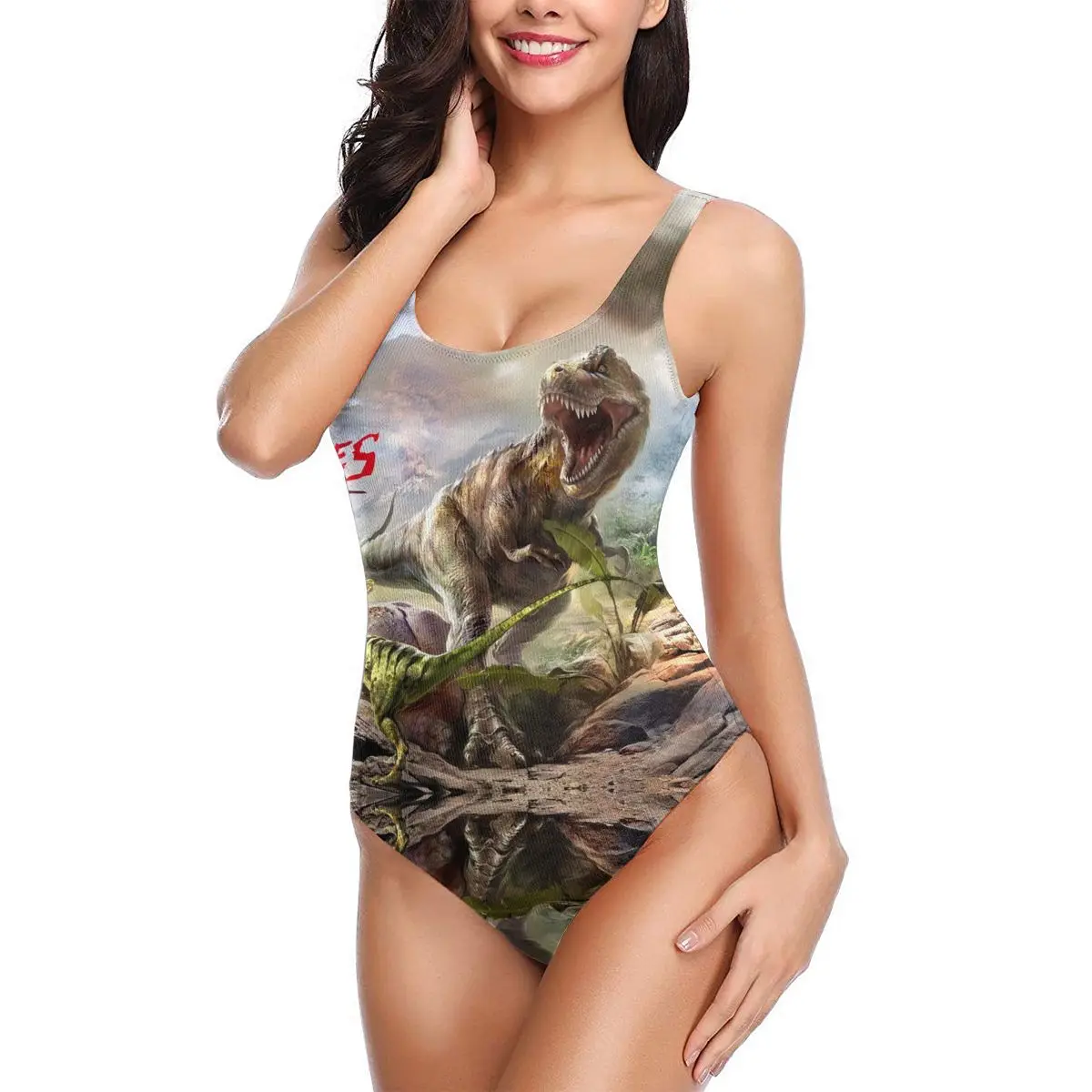 

Женский винтажный слитный купальник с рисунком динозавра, купальник пуш-ап с оборками, женские Монокини, купальные костюмы с подкладкой