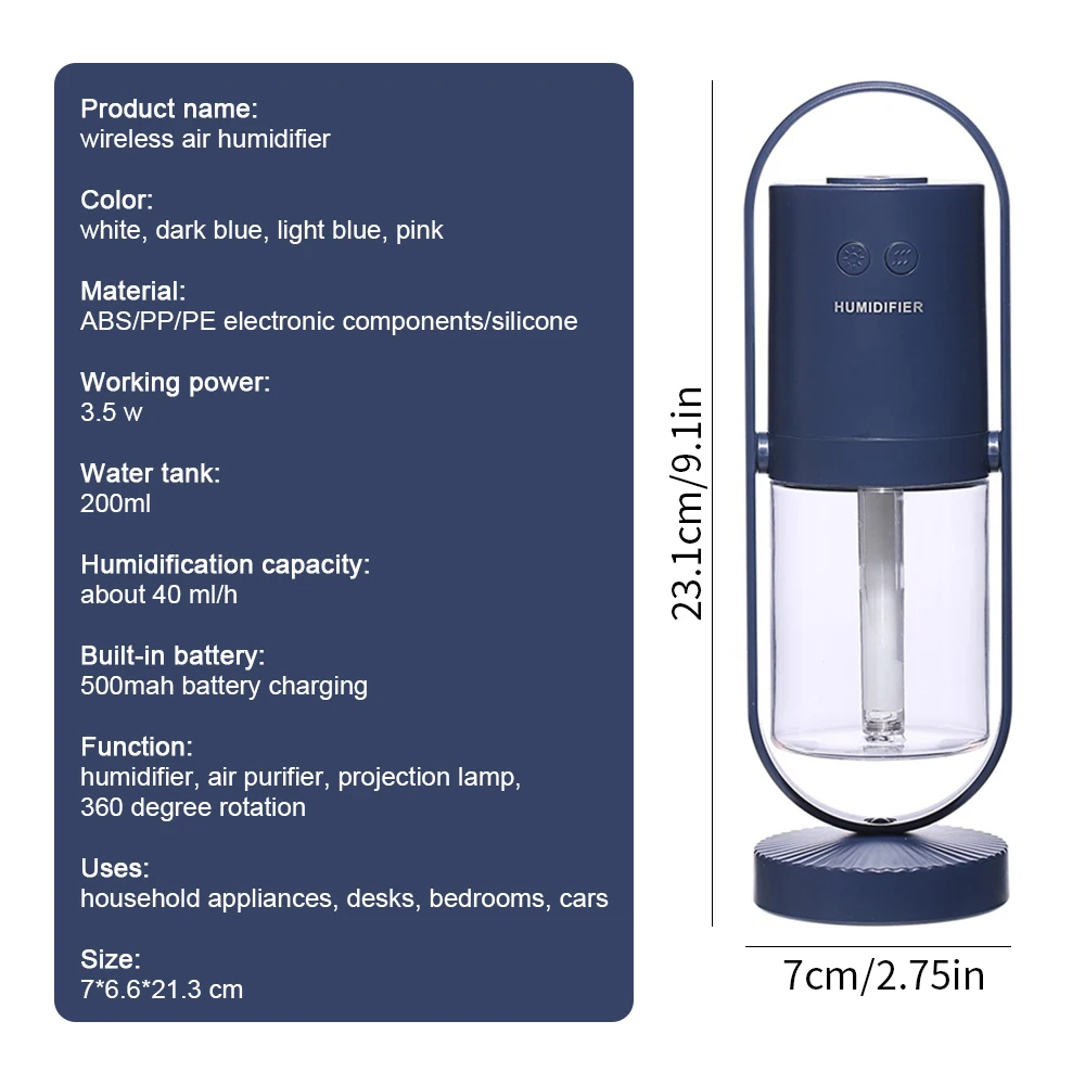 

200ml Ultrasonic Air Humidifier Magic Shadow Air Humidifier With LED Light Aroma Diffuser Mist Maker For Home Office Humidifier