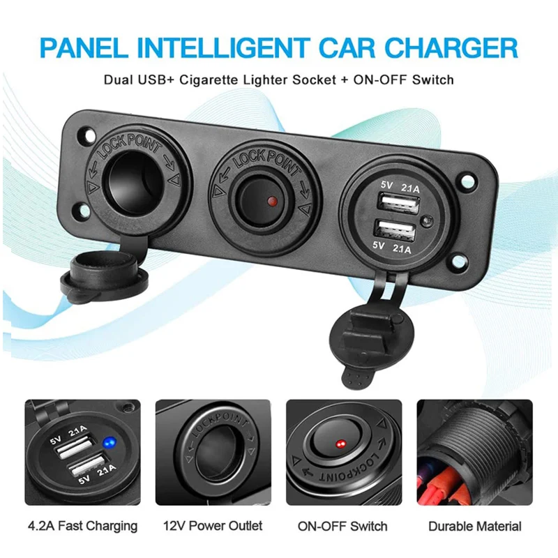 Водонепроницаемое зарядное устройство с двумя USB-портами для прикуривателя 4.2A |