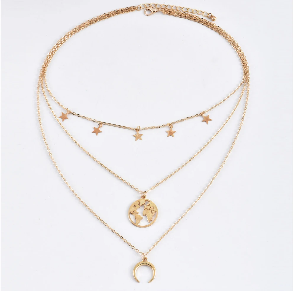 Трехслойное ожерелье цепочка из бисера чокер с подвеской в виде звезды круглое
