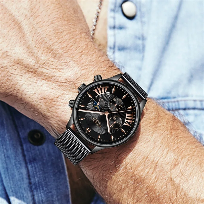 Хронограф спортивные мужские часы водонепроницаемые светящиеся звезды