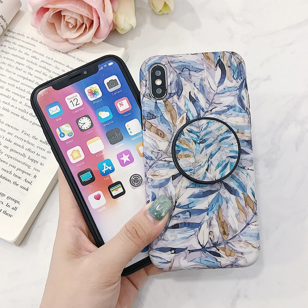 LOVECOM ретро лист стрейч Стенд чехол для телефона для iPhone 11 Pro Max XR X XS Max 7 8 6S Plus чехол мягкий IMD Телефон задняя крышка оболочка