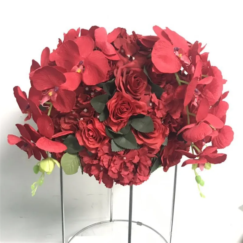 red2 40 см/50 см стол центральный шар Декор DIY свадебный фон искусственный цветок шар Орхидея Роза пион шелковые цветочные искусственные - Цвет: red2