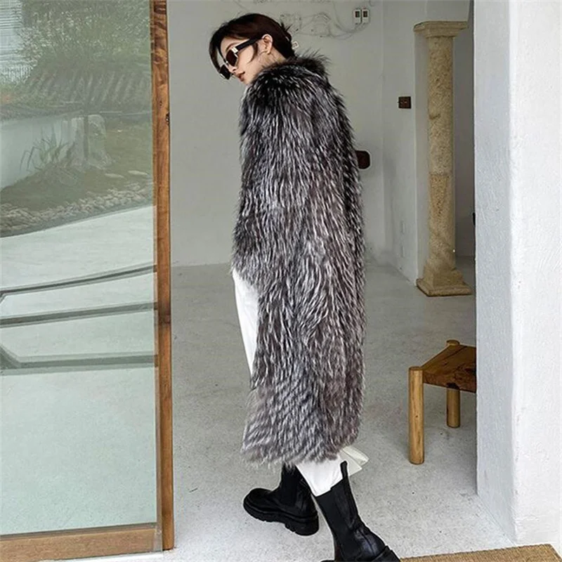 Women's fur coats whole fur fox fur long trench coats windbreaker fashion thin autumn winter new пальто куртка женская зима