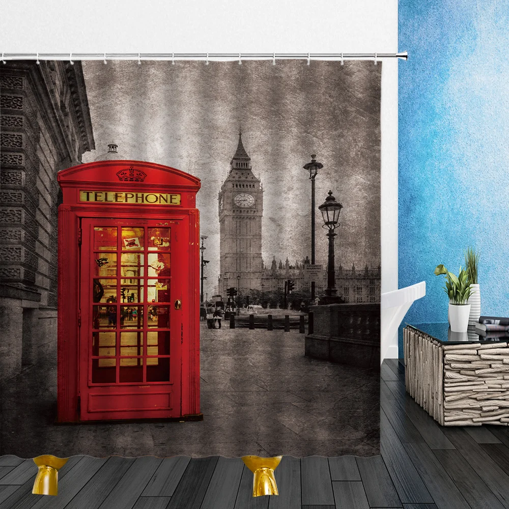 Занавеска для душа с изображением Лондонской уличной пейзажа s красная