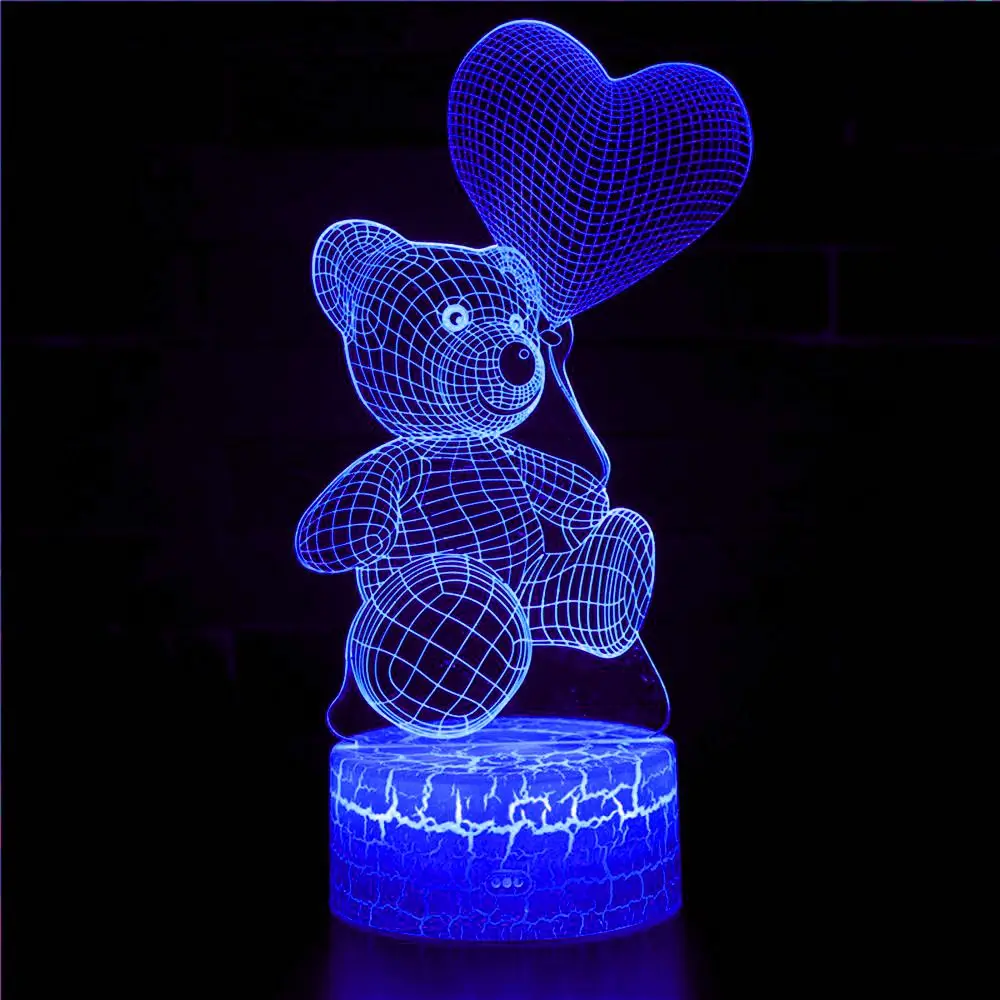 

Balloon Bear 3d Night Light Bear with Heart Led Touch Switch Colorful Atmosphere for Home Decoration USB Light Table Lamp Bedsid