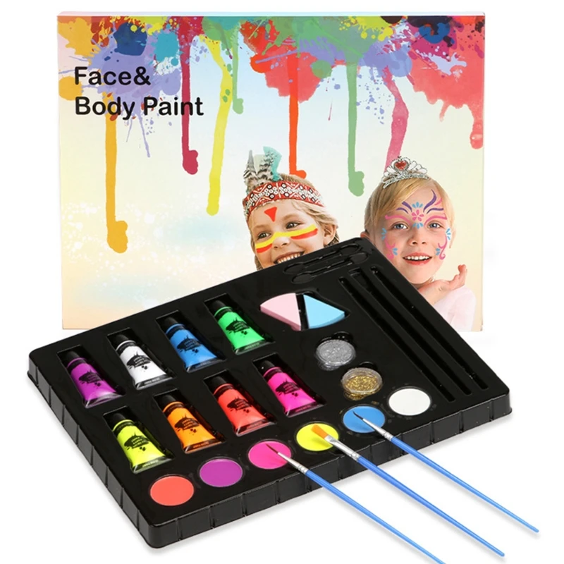 

Non-toxic Body Face Makeup Cosplay Water Soluble Pigment with Brush Halloween Party Drawing Paint Art Supply