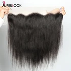 Прямые человеческие волосы с фронтальной застежкой на сетке 13x4, кружевная застежка только T часть на сетке, фронтальная предварительно выщипанные отбеленные узлы для женщин