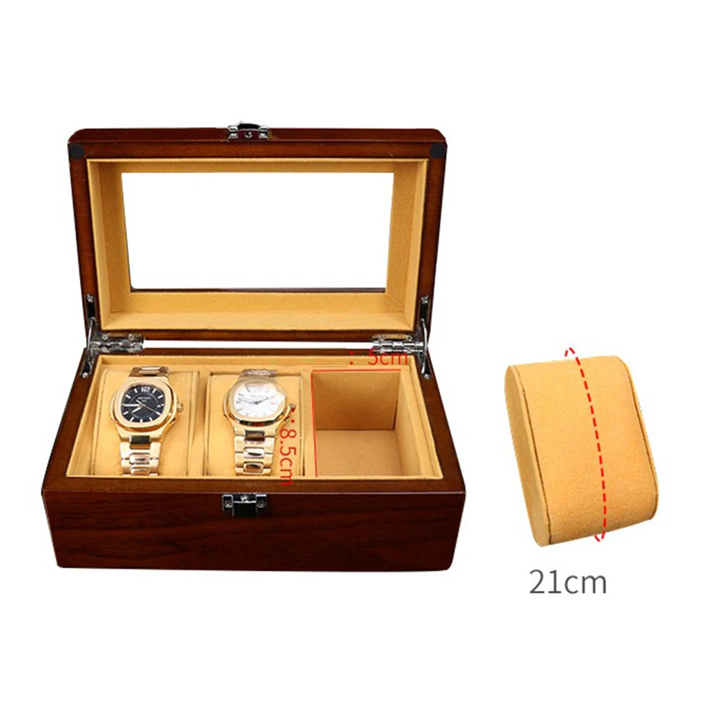 

Unisex 3 Slot Watch Display Case Wooden Box Top Glass Jewelry Storage Box
