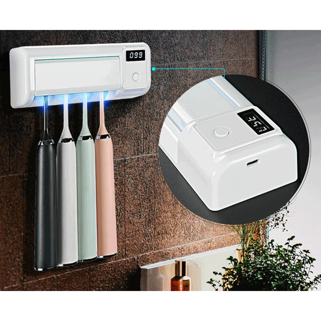 

UV Toothbrush Sanitizer Holder Organizer Wall Mounted 360s Timing for Baby Family