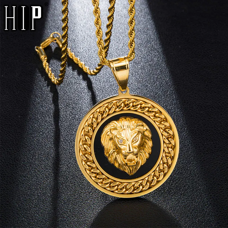 Хип хоп круглая кубинская цепь голова льва из нержавеющей стали ожерелье и