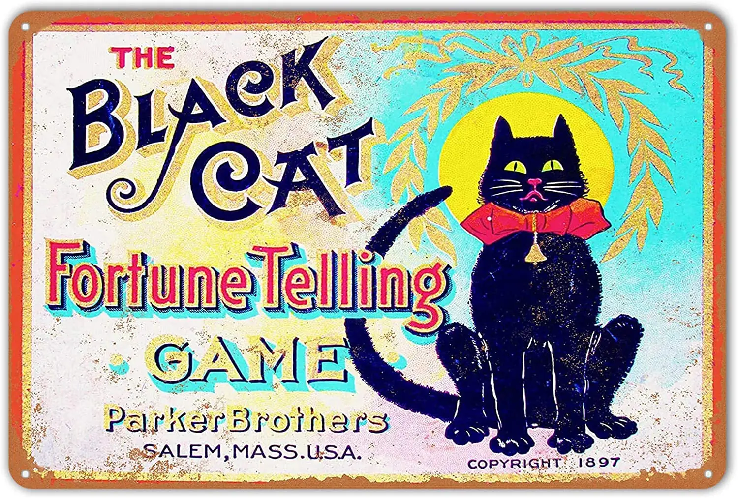 

Metal Tin Sign Vintage Style 1897 Black Cat Fortune Telling Game Room Man Cave Bar Wall Decor 8 X 12 Inches