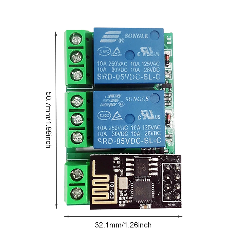Релейный модуль ESP8266 ESP-01/01S 5V WiFi 2-канальный релейный для умного дома