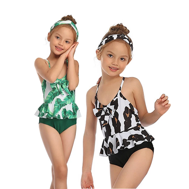 2020 цельный купальный костюм для девочек с бантом и открытой спиной детский