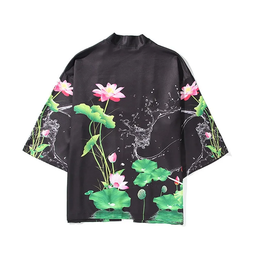 

Japanese Style Clothes Men Summer Streetwear Traditional Chinese Flower Print Kimono Cardigan Mandarin Robe Unisex Trend Coats
