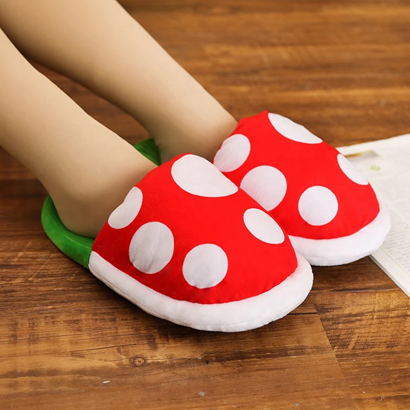 

Plant Pattern Thick Cotton Slippers Super Bros Piranha Flower Cosplay Shoes Winter Soft Flip Flops Indoor Christmas Gift