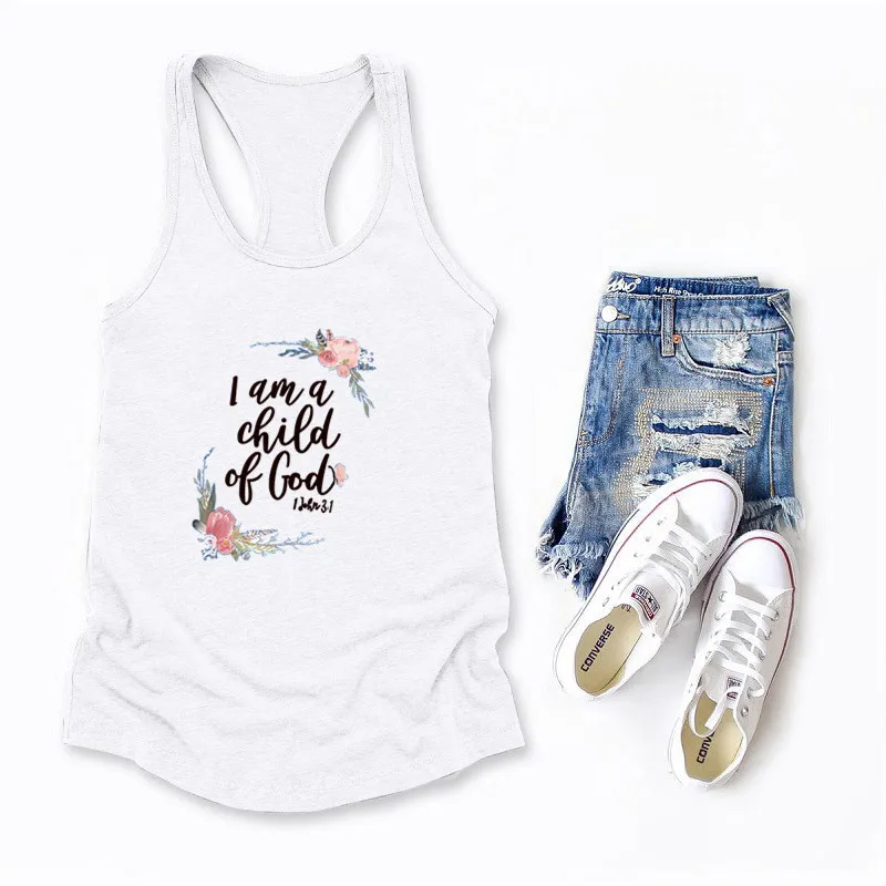 

A Child of God Letter Printed Crop Top Women Sleeveless O Neck Tank Top Summer Ladies Casual Loose Vest Haut Femme Ropa Mujer
