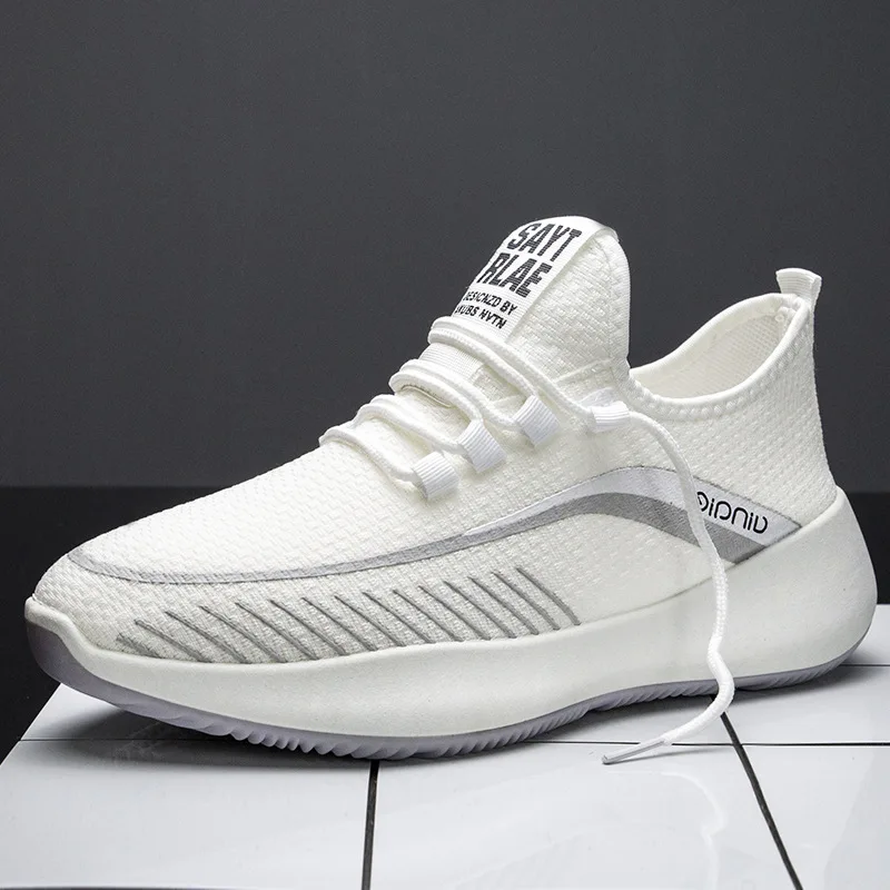 Мужские кроссовки на шнуровке BJYL белые дышащие сетчатые с вулканизированной