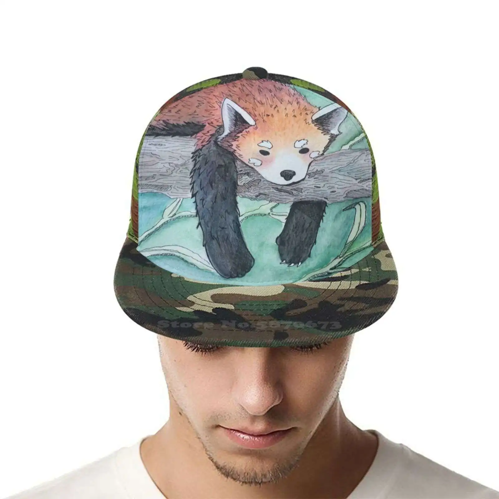 Красная панда модная шапка в стиле хип-хоп красная животные природа акварельные