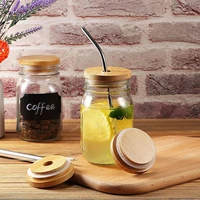 mason jars for drinking cup bubble tea with bamboo lid reusable glass high capacity boba smoothie cup with stainless steel straw