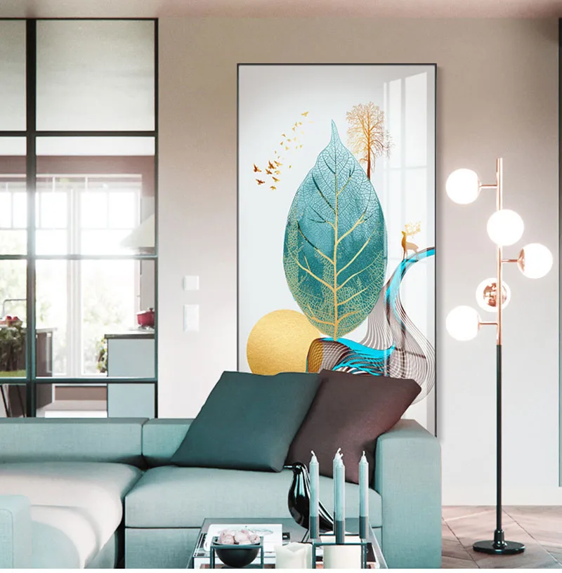 

Золотистое солнце голубая ткань журавль дерево Лось Олень кои рыба парусник современная абстрактная стена искусство декоративная картина ...