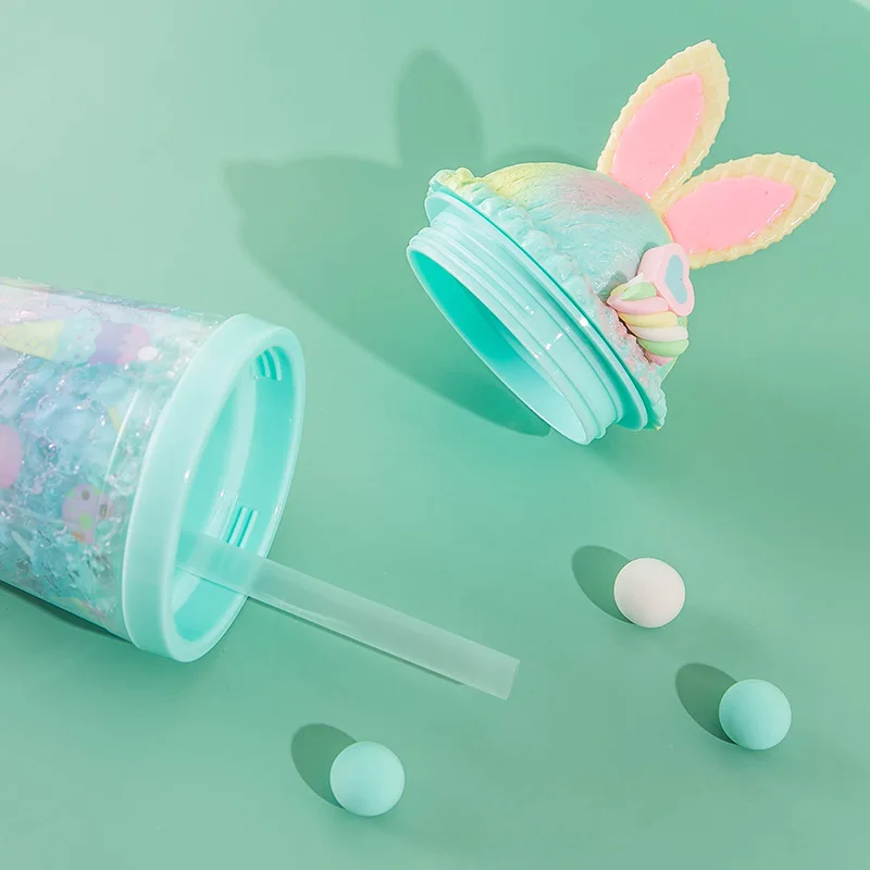 Мультяшная соломенная чашка в форме милого кролика летняя для льда Студенческая