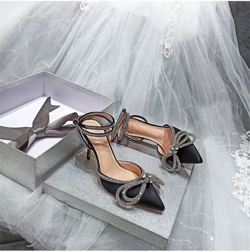 2021 роскошные женские дизайнерские модельные туфли с бантом и острым носком на