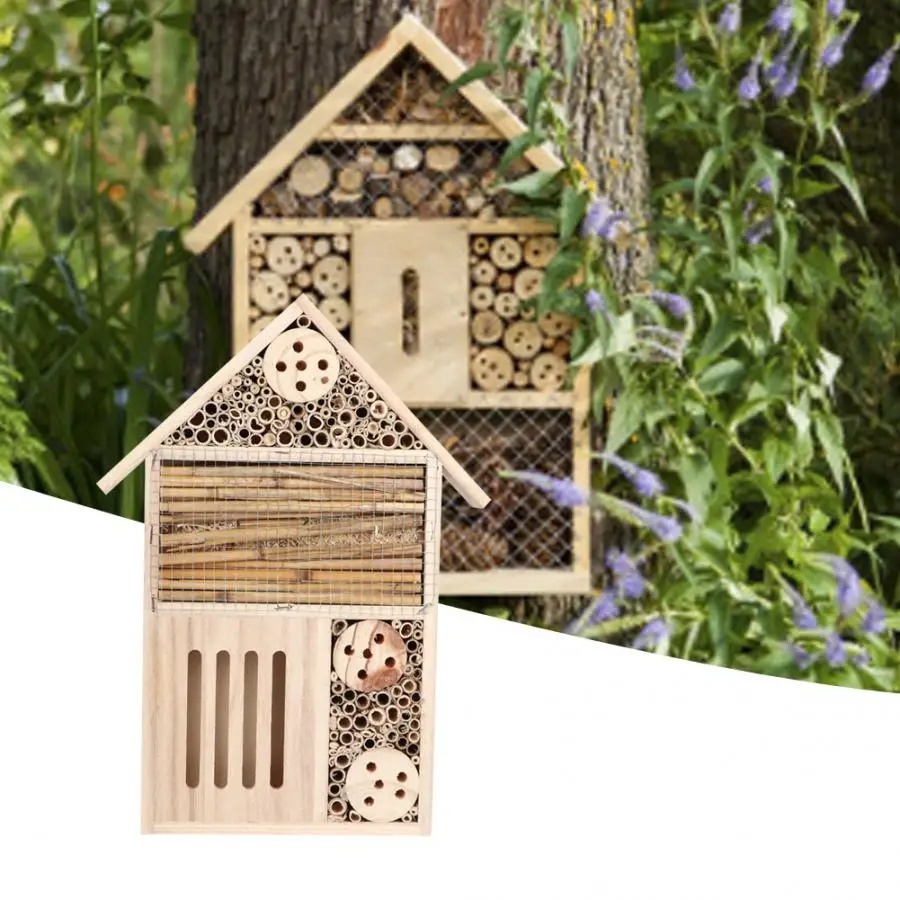 

Durable Insect House Bee House Honey Tools Wooden Insect Bee Breeding Shelter Wood Nests Box Bug Room Garden Decoration