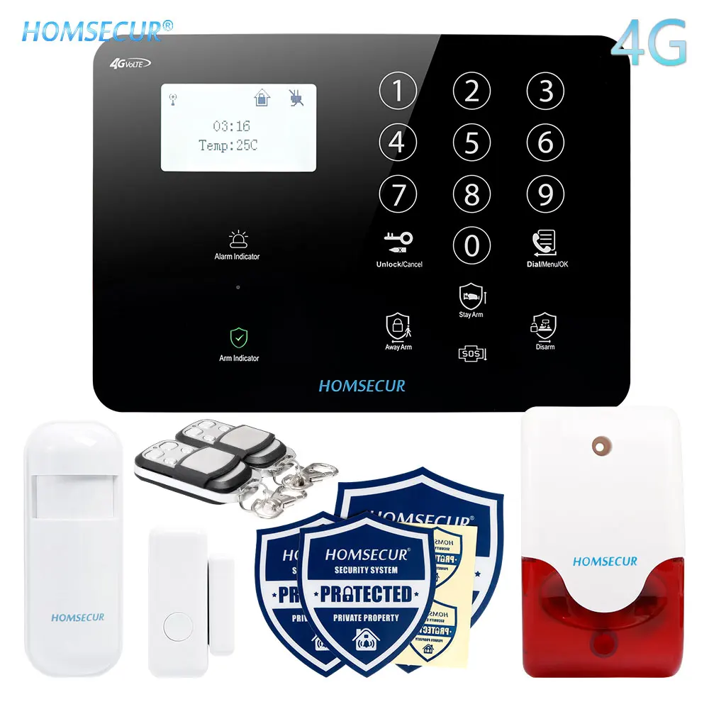 HOMSECUR Беспроводной и проводной 4G/3G/GSM LCD Домашняя сигнализация Система с тревожной кнопкой - Цвет: 4G Set A