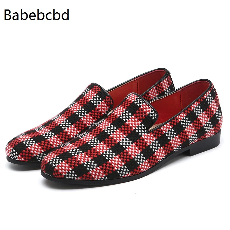 

European station fashion bean shoes men's new set of feet shoes color matching Plaid tide shoes Taobao a generation of hair